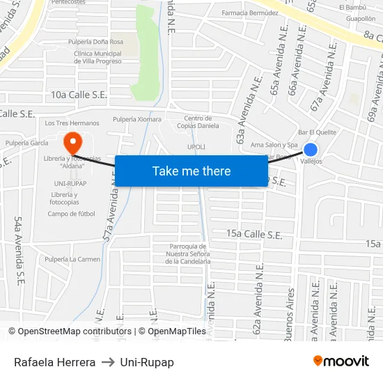 Rafaela Herrera to Uni-Rupap map