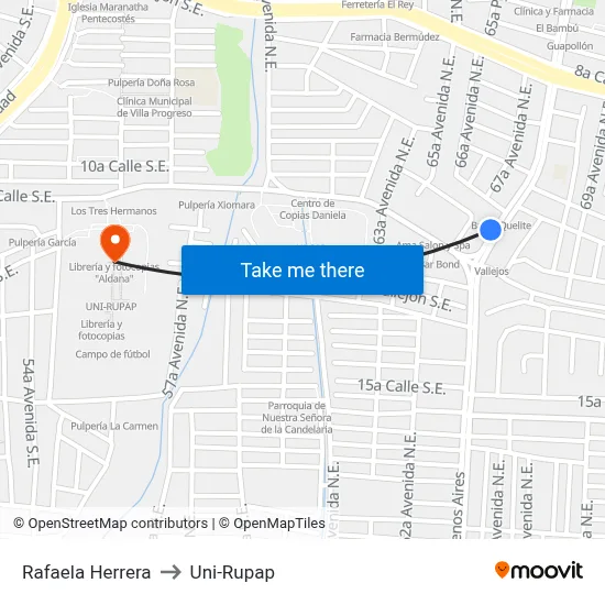 Rafaela Herrera to Uni-Rupap map