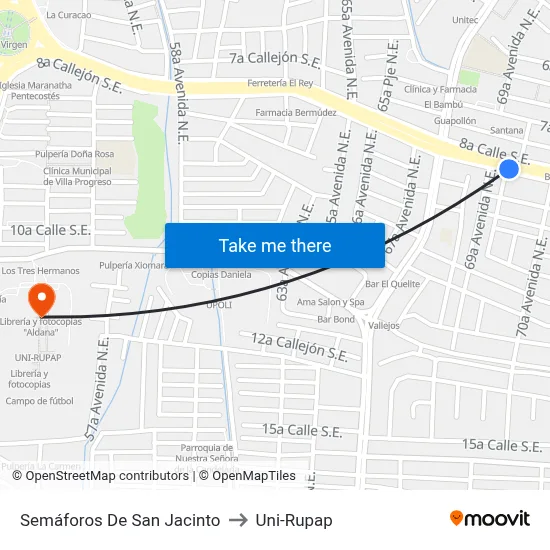 Semáforos De San Jacinto to Uni-Rupap map