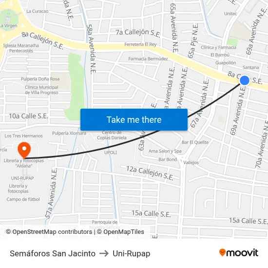 Semáforos San Jacinto to Uni-Rupap map
