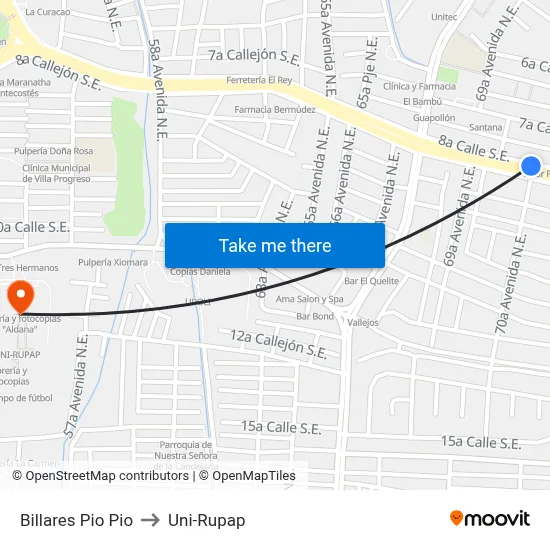 Billares Pio Pio to Uni-Rupap map