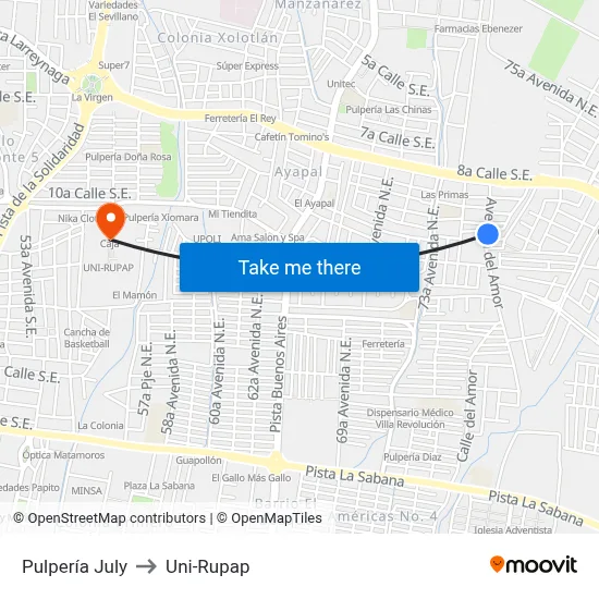 Pulpería July to Uni-Rupap map