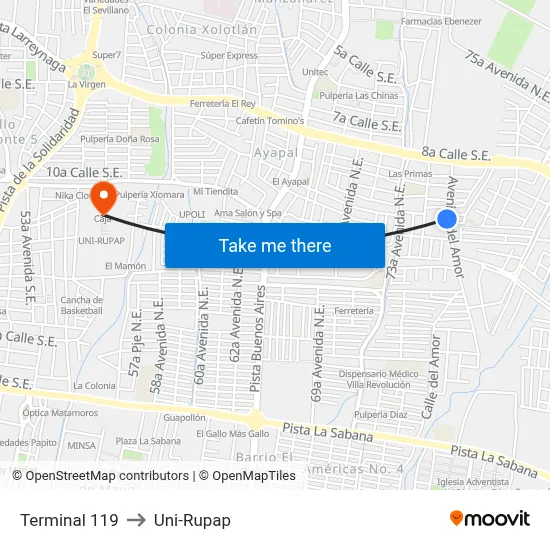 Terminal 119 to Uni-Rupap map