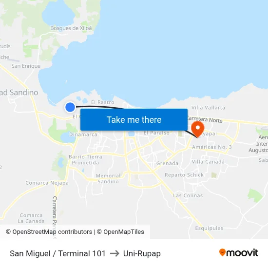 San Miguel / Terminal 101 to Uni-Rupap map