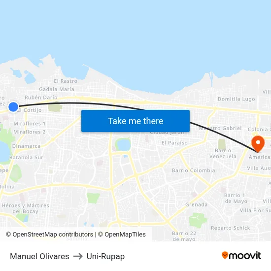 Manuel Olivares to Uni-Rupap map