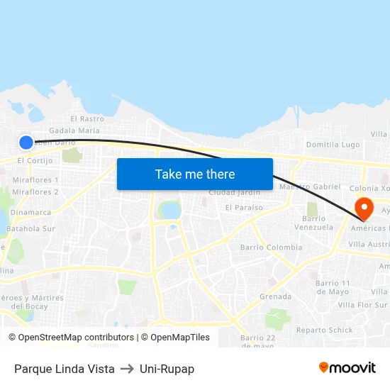 Parque Linda Vista to Uni-Rupap map