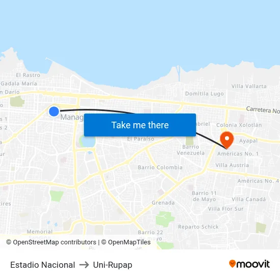 Estadio Nacional to Uni-Rupap map