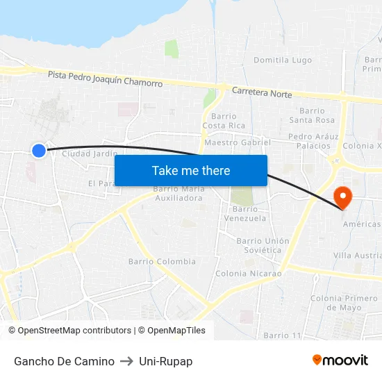 Gancho De Camino to Uni-Rupap map