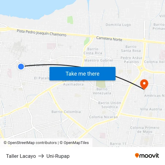 Taller Lacayo to Uni-Rupap map