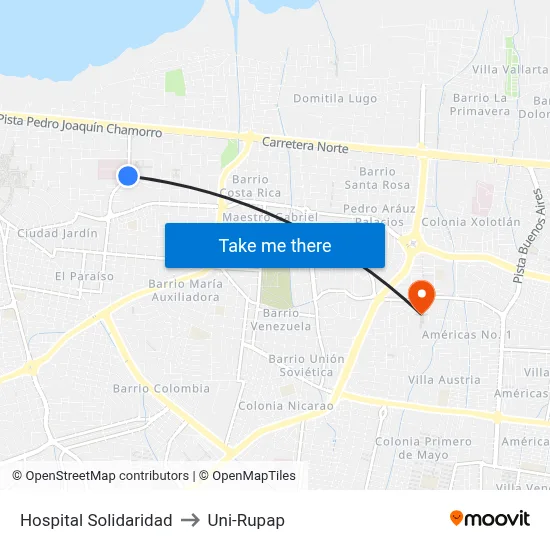 Hospital Solidaridad to Uni-Rupap map