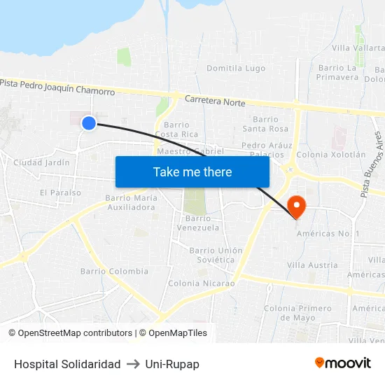 Hospital Solidaridad to Uni-Rupap map