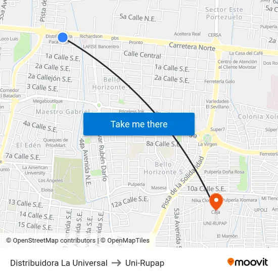 Distribuidora La Universal to Uni-Rupap map
