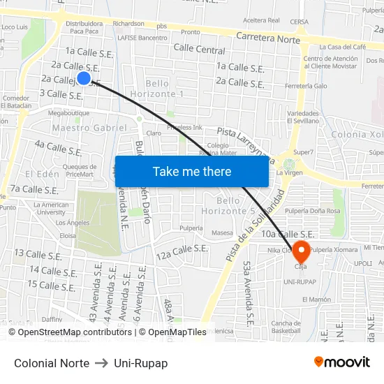 Colonial Norte to Uni-Rupap map
