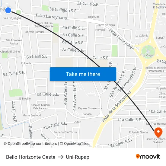 Bello Horizonte Oeste to Uni-Rupap map