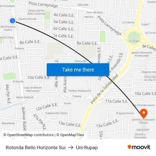 Rotonda Bello Horizonte Sur to Uni-Rupap map