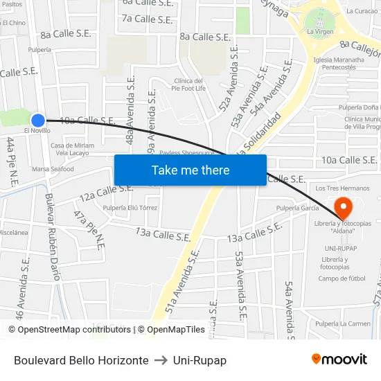 Boulevard Bello Horizonte to Uni-Rupap map