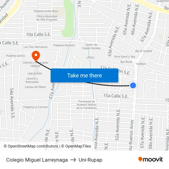 Colegio Miguel Larreynaga to Uni-Rupap map