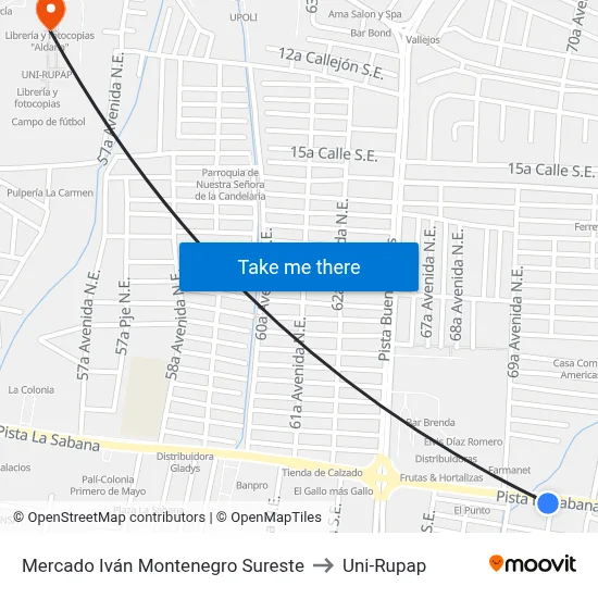 Mercado Iván Montenegro Sureste to Uni-Rupap map