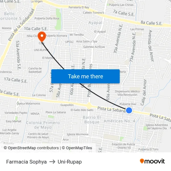 Farmacia Sophya to Uni-Rupap map