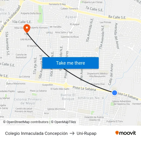 Colegio Inmaculada Concepción to Uni-Rupap map