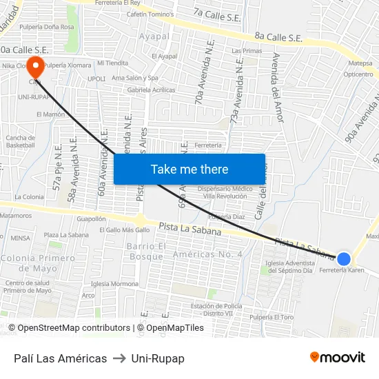 Palí Las Américas to Uni-Rupap map
