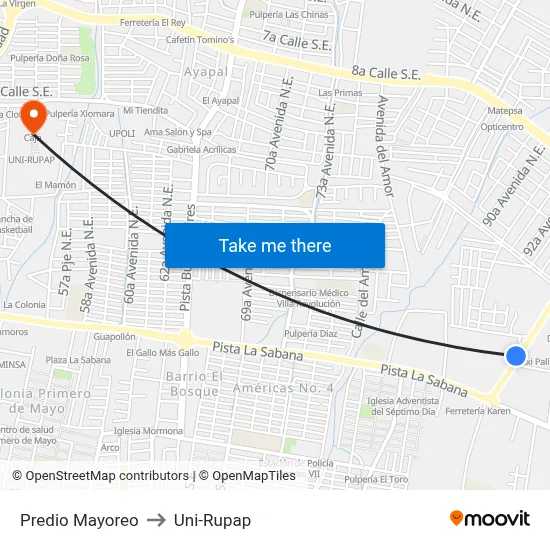 Predio Mayoreo to Uni-Rupap map