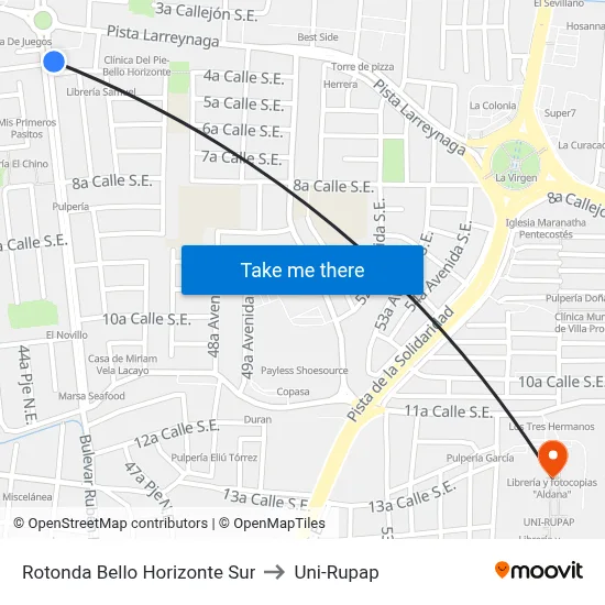 Rotonda Bello Horizonte Sur to Uni-Rupap map