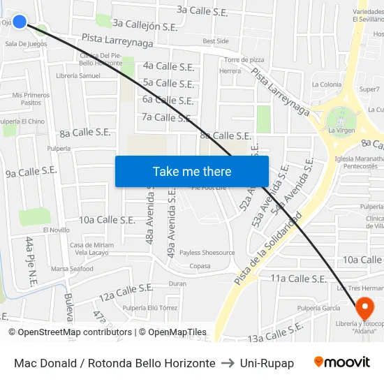 Mac Donald / Rotonda Bello Horizonte to Uni-Rupap map