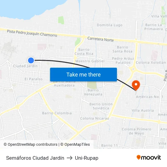 Semáforos Ciudad Jardín to Uni-Rupap map