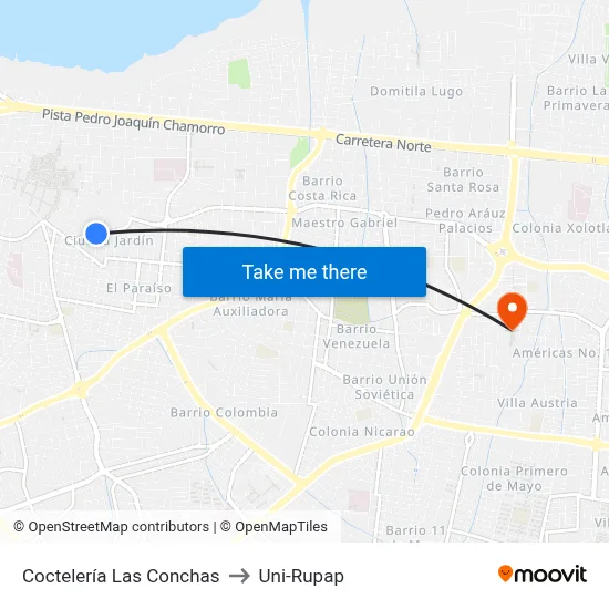 Coctelería Las Conchas to Uni-Rupap map