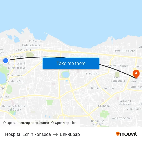 Hospital Lenín Fonseca to Uni-Rupap map
