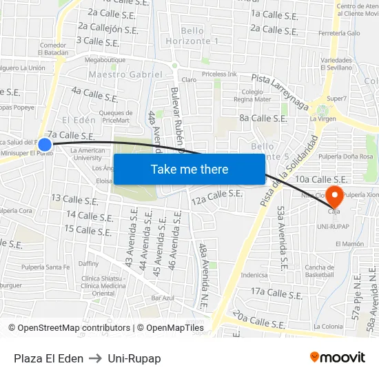 Plaza El Eden to Uni-Rupap map