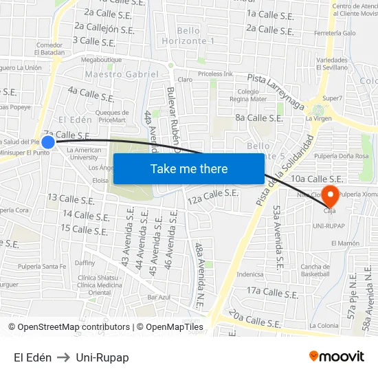 El Edén to Uni-Rupap map