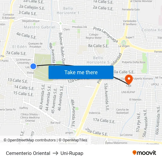 Cementerio Oriental to Uni-Rupap map