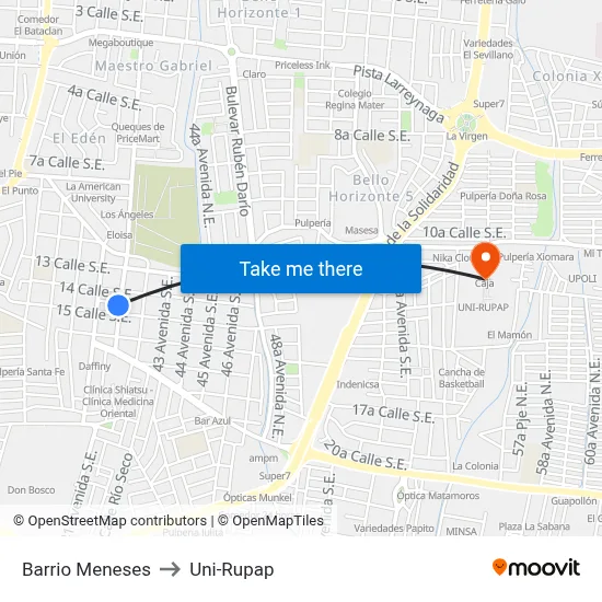 Barrio Meneses to Uni-Rupap map