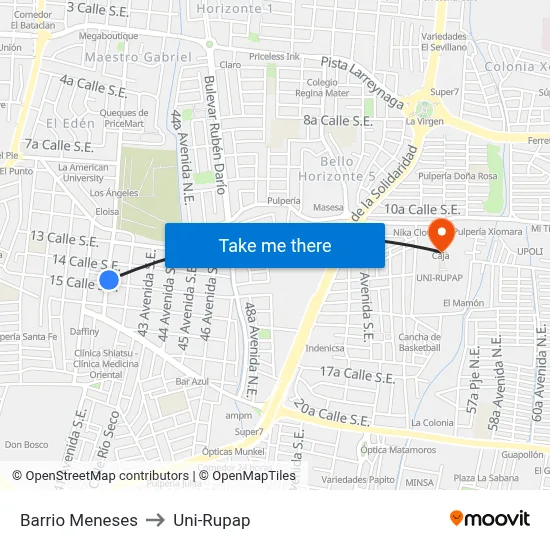 Barrio Meneses to Uni-Rupap map