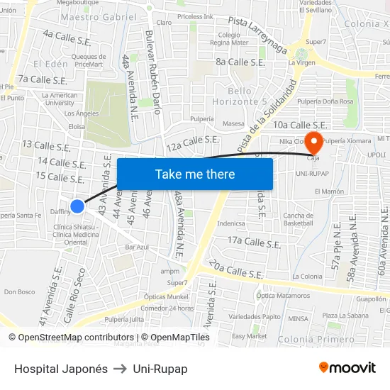 Hospital Japonés to Uni-Rupap map