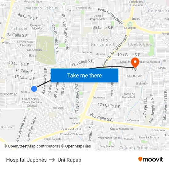 Hospital Japonés to Uni-Rupap map