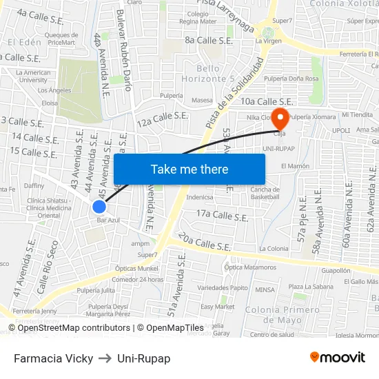 Farmacia Vicky to Uni-Rupap map