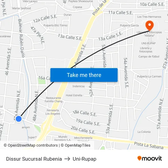 Dissur Sucursal Rubenia to Uni-Rupap map