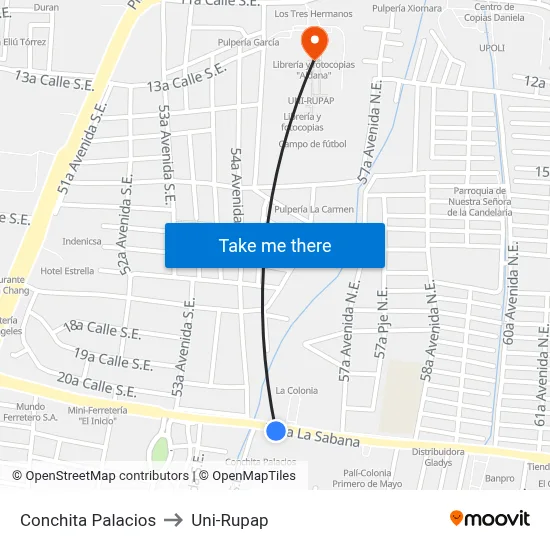 Conchita Palacios to Uni-Rupap map