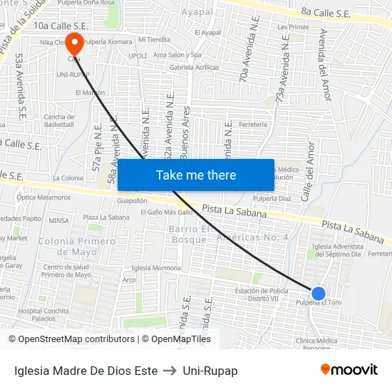 Iglesia Madre De Dios Este to Uni-Rupap map