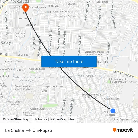 La Chelita to Uni-Rupap map