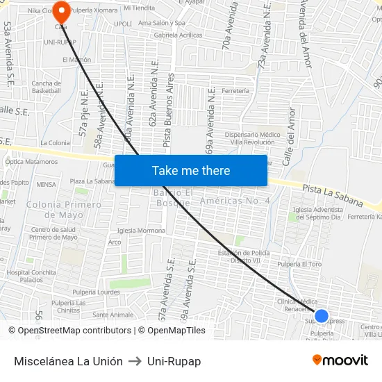 Miscelánea La Unión to Uni-Rupap map