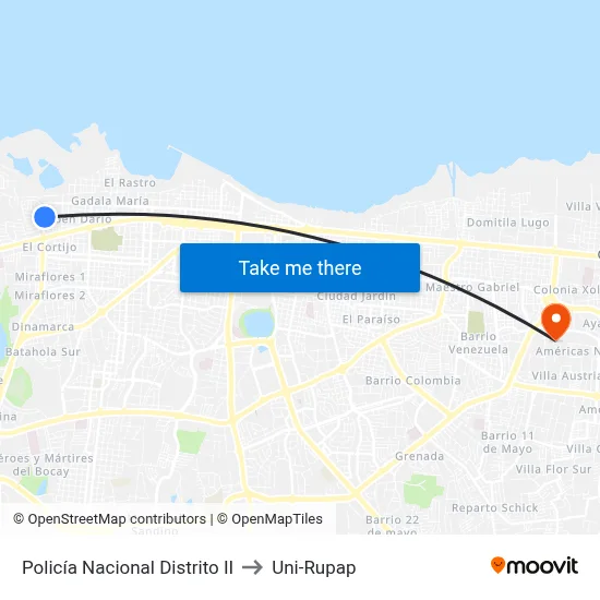 Policía Nacional Distrito II to Uni-Rupap map