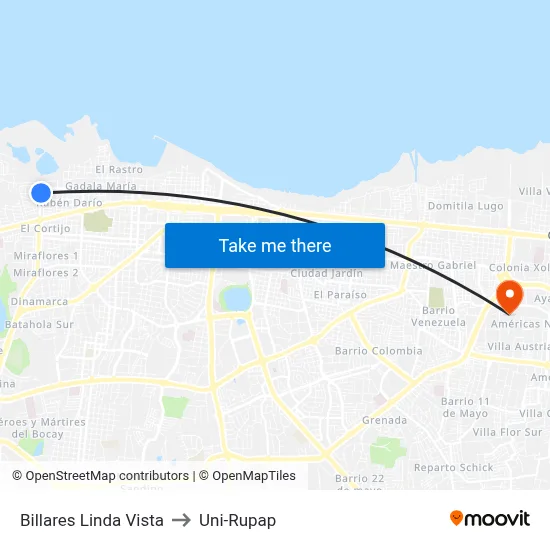 Billares Linda Vista to Uni-Rupap map