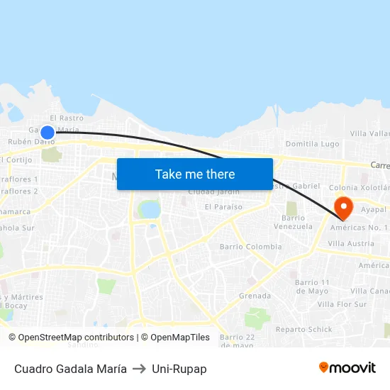 Cuadro Gadala María to Uni-Rupap map