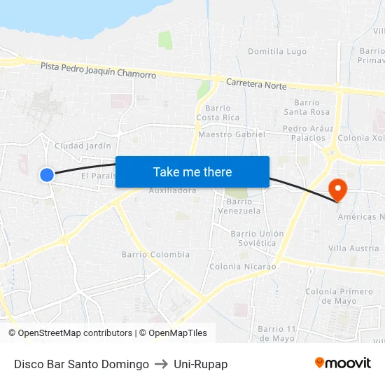 Disco Bar Santo Domingo to Uni-Rupap map