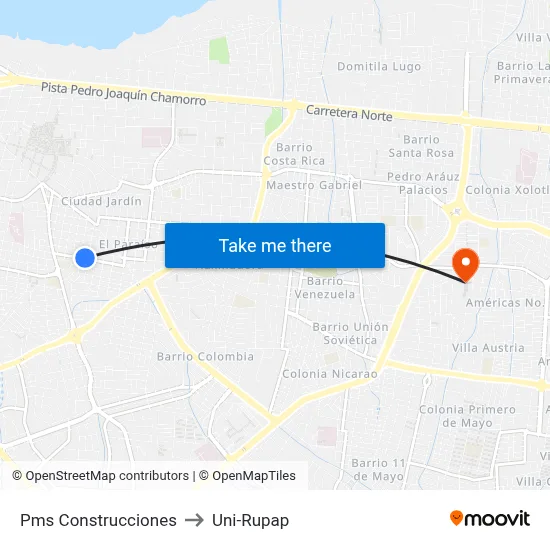 Pms Construcciones to Uni-Rupap map