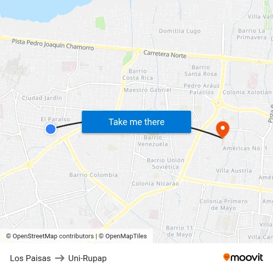 Los Paisas to Uni-Rupap map